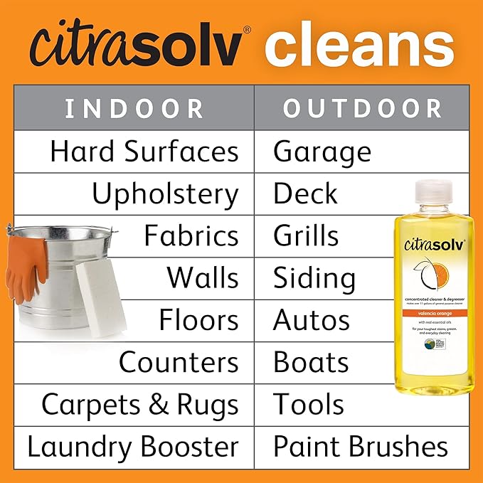 Citra Solv Concentrated Cleaner & Degreaser - Valencia Orange Scent 32 Fl Oz Safe, Effective, and Versatile Cleaning Solution, Natural Ingredients Non Toxic, Biodegradable, USA Made - (6-Pack)