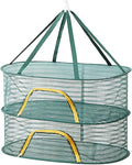 Foldable Drying Net for Vegetables, Fish, and Dehydrated Goods, Multi-tiered Food Drying Net, Versatile Drying Rack, Windproof Design, Zipper Closure for Insect Protection (Dark green, Dual Layer)