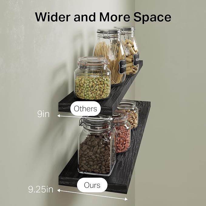 BAYKA Floating Shelves, 47.2 inches Long Heavy Duty Wall Mounted Rustic Wood Shelves for Bathroom, Bedroom, Living Room, Kitchen, Office, Hanging Shelf for Books/Storage/Decor(Black,Set of 2)