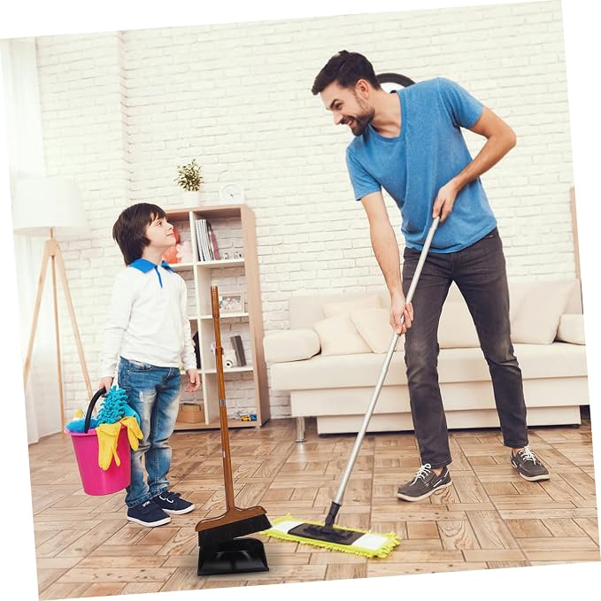 Unomor Standing Dustpan and Broom Set Handle Brush for Home Efficient Dog Hair Cleaning Tool