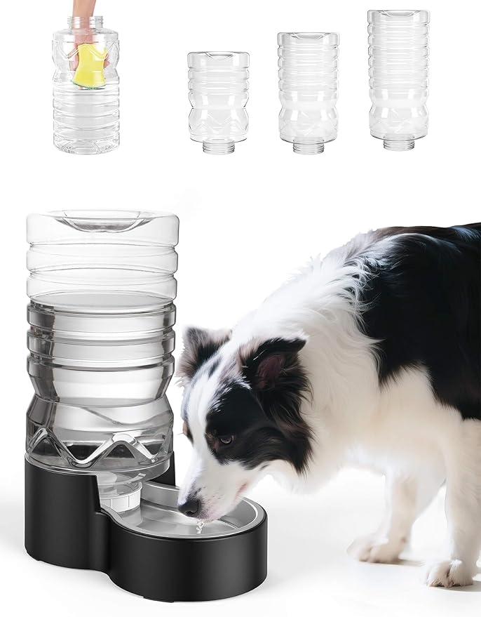 Heouvo 2.1 Gallon Automatic Dog Water Dispenser (8L-Black) | Wide Mouth, Easy Clean/ Removable Stainless Steel Bowl/ Gravity Refilling, Large Capacity for Cats and Dogs, Multi-Pet Homes