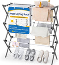 APEXCHASER Large Clothes Drying Rack, Metal Expandable Laundry Rack, 44.88" Height, Adjustable Width 20.87-35.43in, Space Saving Foldable, Indoor Outdoor Use for Laundry, Towels, Shoes, Grey White