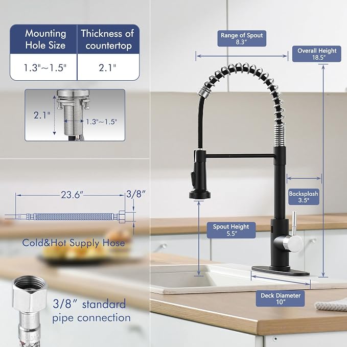 GIMILI Black and Nickel Touchless Kitchen Faucet with Pull Down Sprayer, Motion Sensor Smart Hands-Free Single Handle Kitchen Sink Faucet, Single Hole Kitchen Spring Faucet