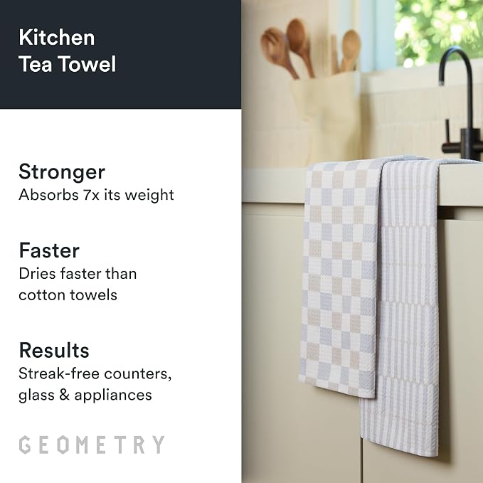 GEOMETRY Kitchen Tea Towels - Quick Dry Microfiber Dish Towels for Kitchen - Ensemble Neutre 18" x 30" - 2 Pack