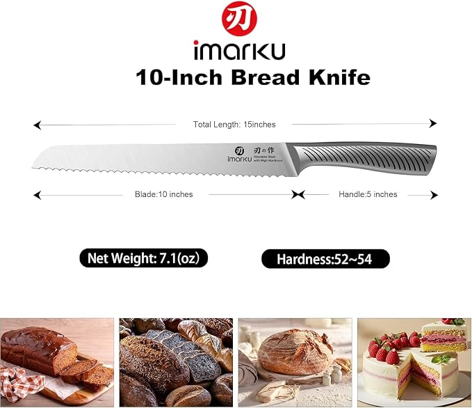 imarku Bread Knife 10 Inch: Japanese High Carbon Stainless Steel | Professional Grade Serrated Bread Knife, Razor Sharp Edge Cake Knife for Homemade Bread Bagels Cake, Stainless Steel Handle