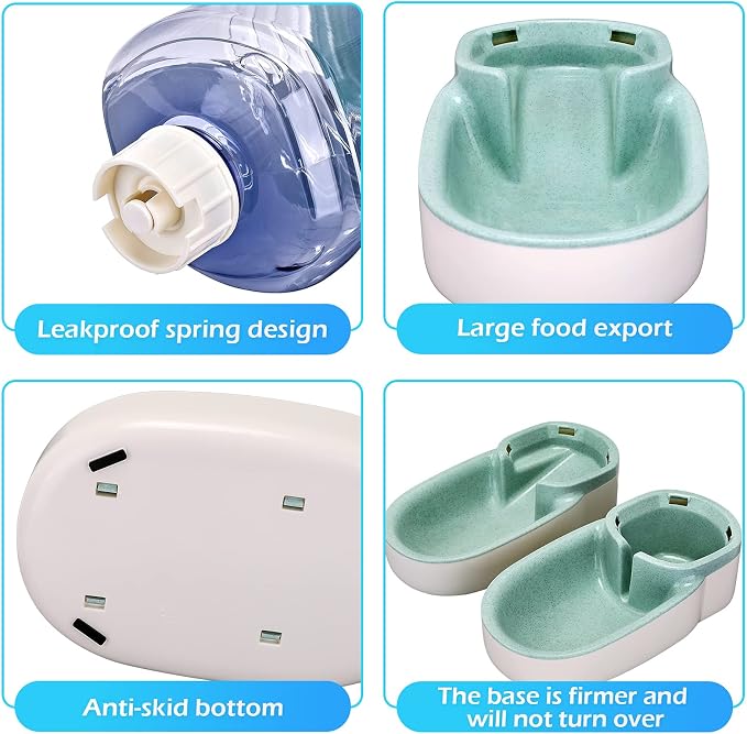 Kacoomi Automatic Dog Cat Feeder and Water Dispenser Gravity Food Feeder and Waterer Set with Pet Food Bowl for Small Medium Dog Puppy Kitten, Large Capacity 1 Gallon x 2