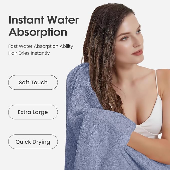 JML Bath Towels, Pack of 4, 30"x60", Large, Blue | Hanging Loop, Super Soft, Absorbent, Lint Free, Fade Resistant, Lightweight, Quick Dry, Use for SPA , Sauna, Salon Hair Wrap