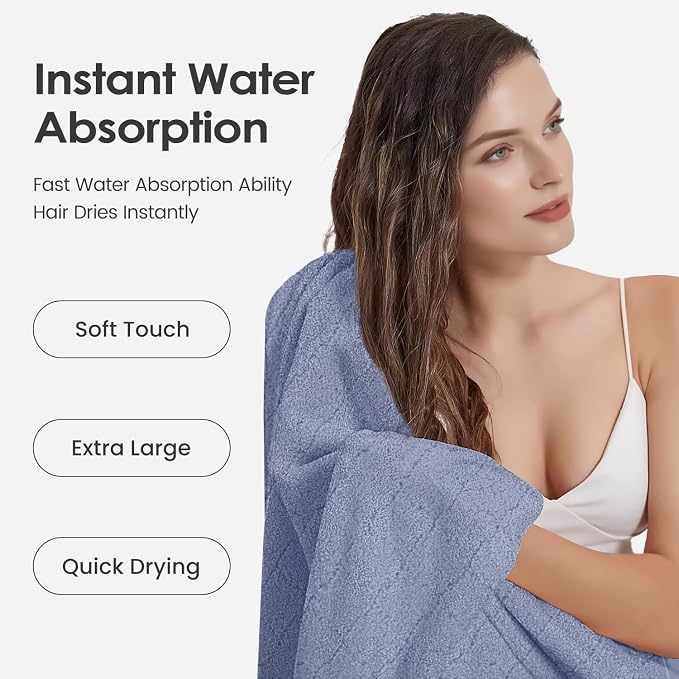 JML Microfiber Bath Towels, Ultra Soft, Super Absorbent, Fast Drying, No Fading, Large Body Towel Set for Shower, Gym, Sauna, Sport, Travel, Fitness, SPA,Yoga (Coral Fleece Blue, 30 in x 60 in)