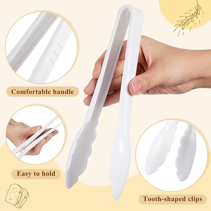 Tessco for you 50 Pcs Plastic Tongs for Serving Bulk, 9 Inch Plastic Disposable Serving Tongs, Heavy Duty Salad Tong for Kitchen, Buffet, BBQ, Events & Catering (White)
