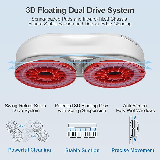 HUTT S55 Pro Window Cleaning Robot, 3D Floating Pads, Up to 6500Pa Suction, HydroJet Pump Spray, SLAM 4.0 Navigation, 80ml Water Tank, 6 x Cloths,Perfect for High-Rise Windows, Tiles and Glass