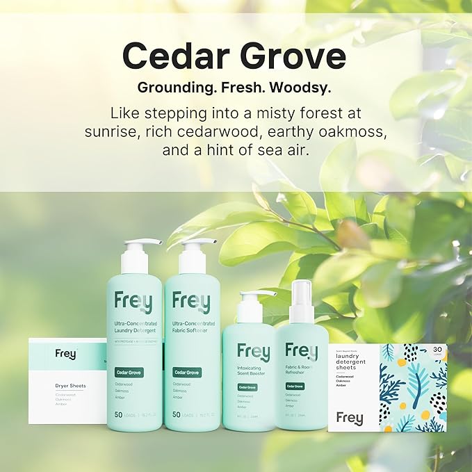 FREY Natural Liquid Fabric Softener and Conditioner | HE Laundry Softener for All Machines | Plant-Powered Eco Friendly Formula | 2-Pack, Cedar Grove