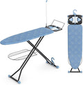 KINGBOARD Ironing Board, Compact Iron Board Full Size with Extra Thick Cover, 7 Adjustable Heights Stand with Hanger and Iron Rest, Large Heavy Duty Ironing Board with Storage Tray, 13x43 Blue