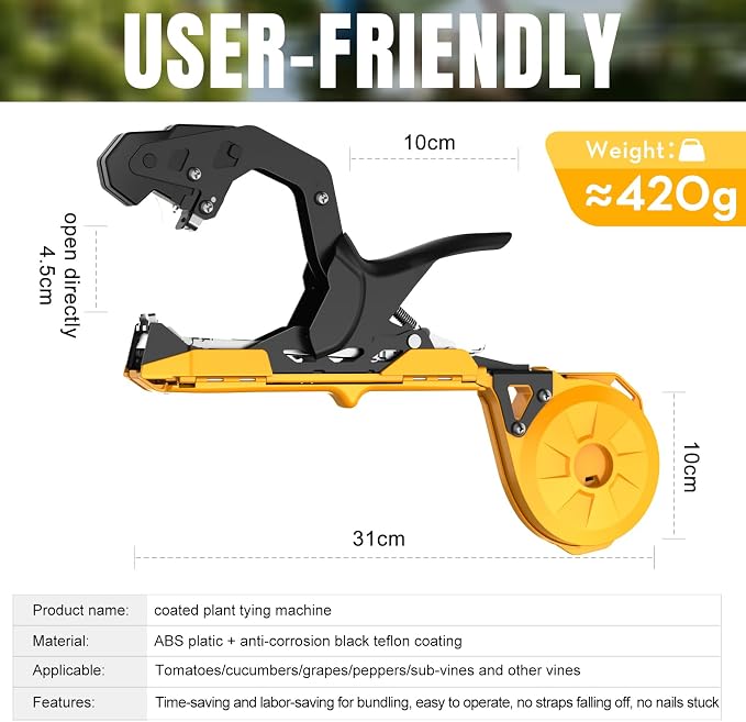 Cekegon Plant Tying Machine, 420g Tapener Tying Tool Plant Tying Tool with 10000pcs Staples 20 Rolls Tape (Yellow)