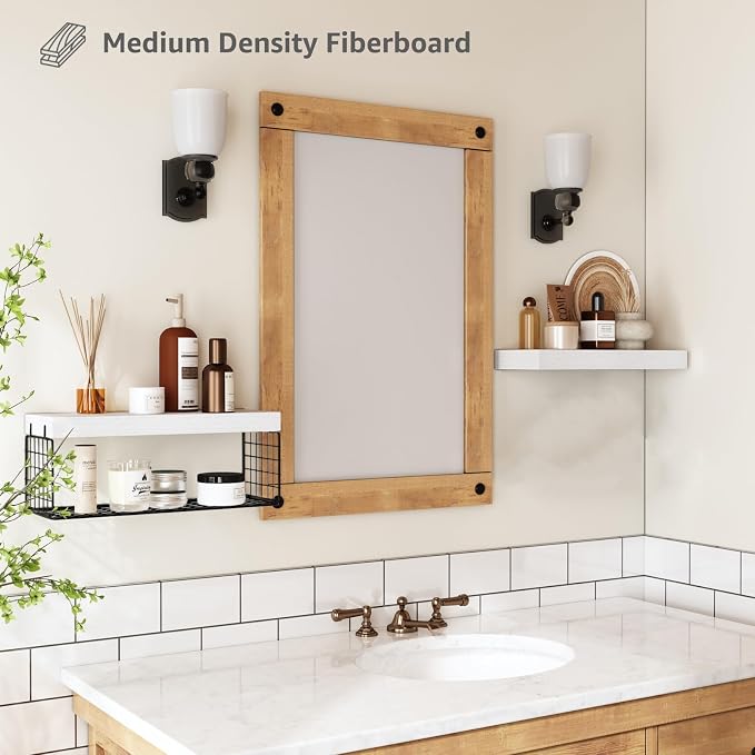 QEEIG Bathroom Shelves Over Toilet - Wall Mounted Floating Shelves Toilet Paper Storage Small Farmhouse Decor Shelf 16 inch Set of 2, White and Black (019-WB2)