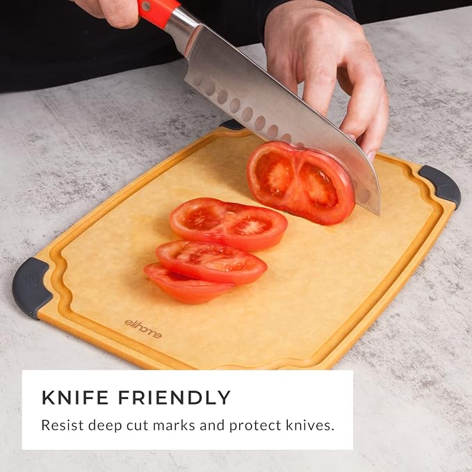 Essential Series Cutitng Board for Kitchen- Natural Wood Fiber, Dishwasher Safe, Eco-Friendly, Juice Grooves, Non-slip Feet, Non-Porous, Reversible, BPA Free, Medium - 12" x 8", 12pcs Pack