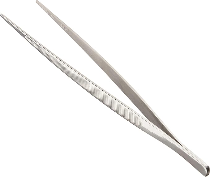 Mercer Culinary 18-8 Stainless Steel Chef Plating Tongs Straight Tip, 9-3/8 Inch