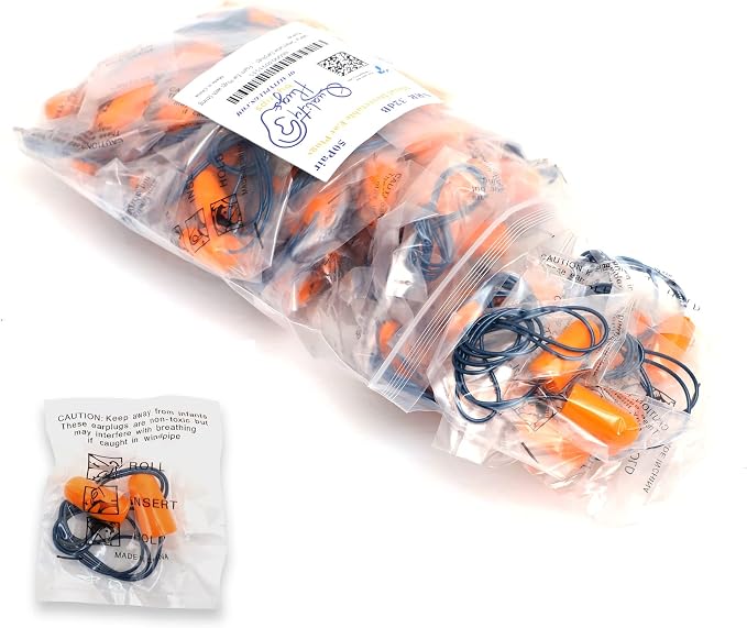 Metal Detectable Foam Earplugs 100 Pair - NRR 32dB with Detectable String - Noise Cancelling, Sound Blocking, Disposable, Corded Earplugs Bulk for Food Services, Industry, Pharmaceutical, Pulp & Paper
