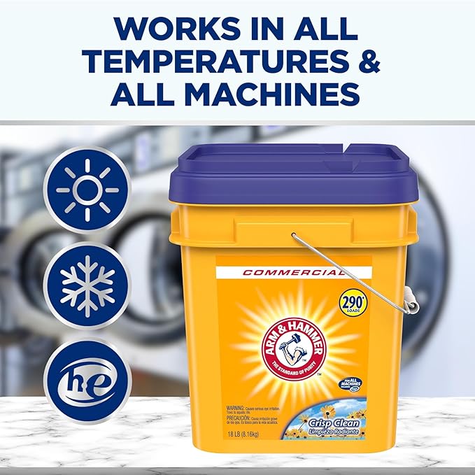 Arm & Hammer, Professional Powder Laundry Detergent, Crisp Clean, 18lb Pail (Pack of 1) 290 Loads