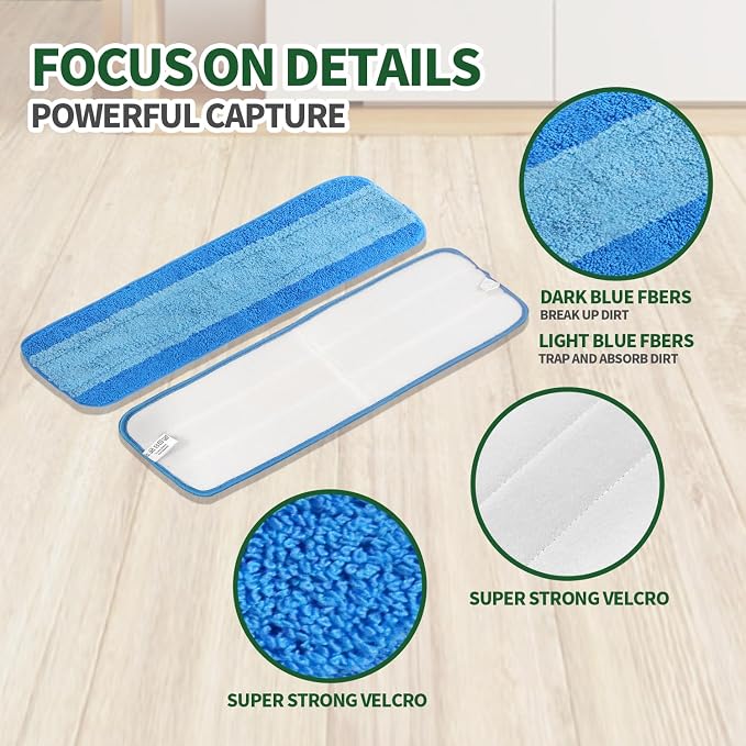 10 Pack Microfiber Cleaning Pads, Reusable Microfiber Mop Pads for 18 Inch Mop, Hardwood & Hard Surface Floors Replacement Cleaning Mop Pads, Machine Washes