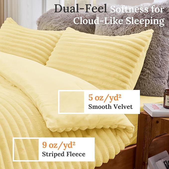 Sasttie King Comforter Set 3 Pieces - Super Soft Fleece Comforters King Size, 1 Luxury Warm Fuzzy Marshmallow Comforter with 2 Pillow Cases, Faux Fur Down Alternative Bedding Set, Light Yellow
