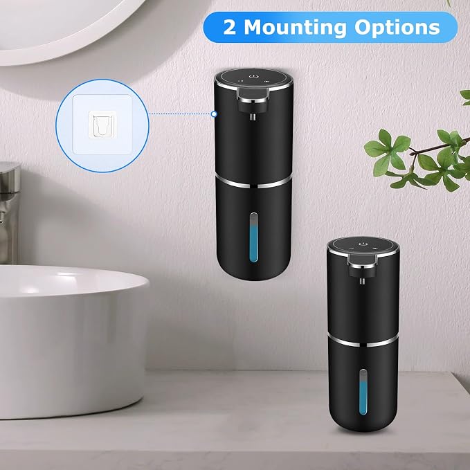 VZZNN 2 Pack Automatic Soap Dispensers,12.8oz/380ml USB Touchless Automatic Foaming Soap Dispenser,Rechargeabled Wall Mounted Smart Soap Dispenser for Bathroom Kitchen Dish Soap(Black)