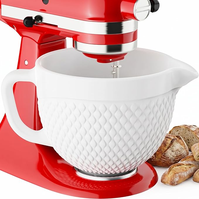 COFUN Ceramic Mixer Bowl for KitchenAid 4.5-5 Qt Tilt-Head Stand Mixers | Mixing Bowl with Handle & Pour Spout, Oven/Microwave/Dishwasher Safe