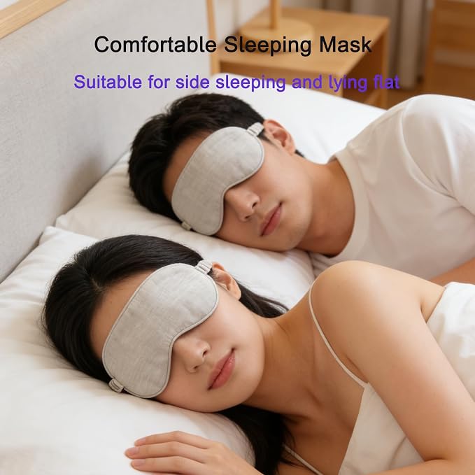 100% Pure Linen Sleep Mask Blackout Eye Mask for Sleeping, Eye Cover with Adjustable Strap - Organic Cotton Core Linen Eyes Mask Breathable for Travel - Gift for Women Men (raw Hemp Color)