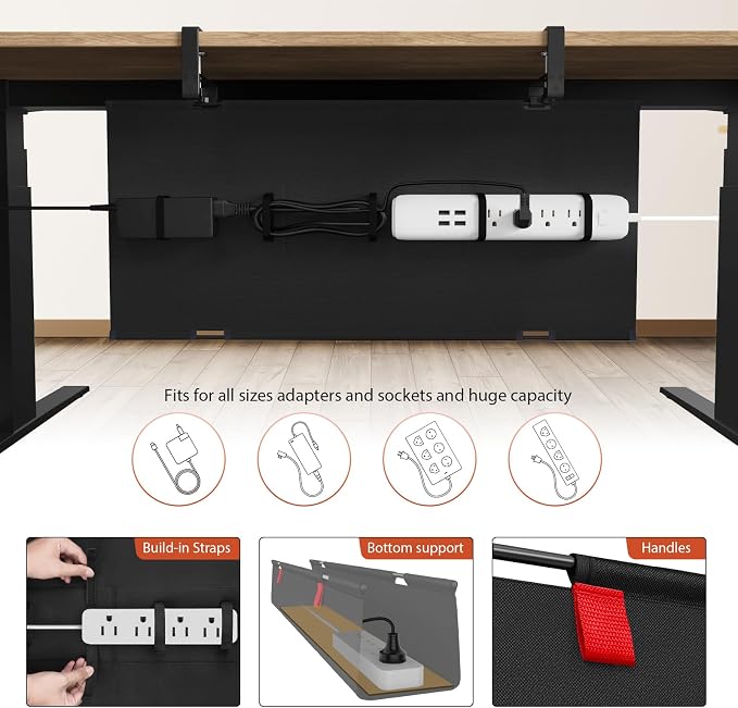 Univivi No Drill Under Desk Cable Management Tray, 28" Cord Organizer for Table, Clamp/Screw Mount Desk Cable Management, Premium Fabric Cable Management Tray for Office, Home