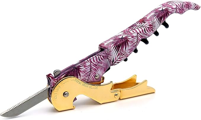 Pulltap's Genuine Collection Floral 900 Waiter's Corkscrew – Double-Hinged Wine Key with Sliding Foil Cutter – Patented Design – Made in Spain – Hawaiian