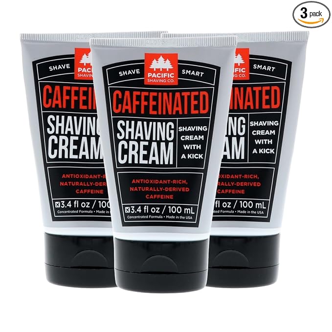Pacific Shaving Company Caffeinated Shaving Cream - Helps Reduce Appearance of Redness With Safe Natural and Plant-Derived Ingredients Soothes Skin Paraben-Free Made in USA (3.4 Fl Oz, 3 Pack)