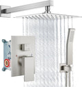 Aolemi Shower Faucet Set Rain Shower System with Handheld Spray Bathroom Shower Combo Rough-in Valve and Shower Trim Kit Included Brushed Nickel 10 Inch Wall Mount Shower Head
