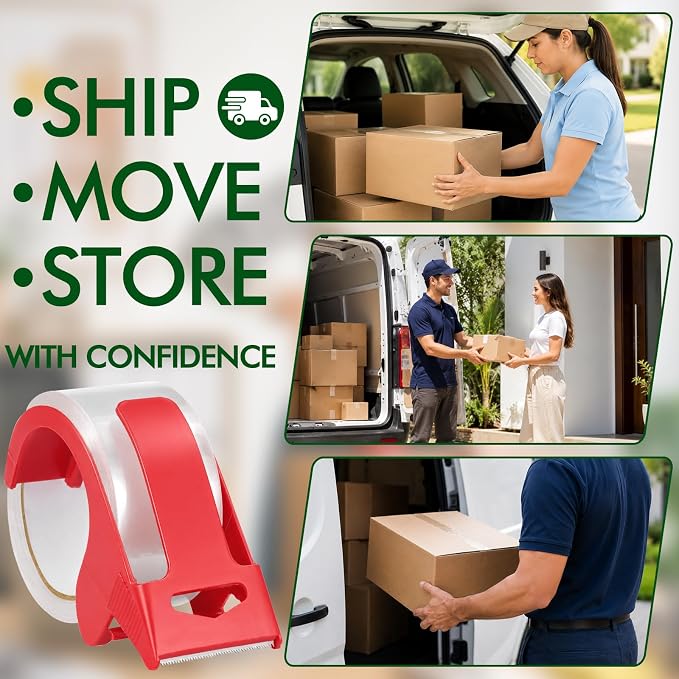 24 Rolls Clear Packing Tape with 4 Dispensers, Heavy Duty Packing Tape Refills for Moving Mailing Packaging Shipping Supplies, 2.0 inches x 60 Yards Per Roll