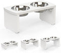 Elevated Dog Bowls, Waterproof Raised Dog Bowl for Medium Dogs, HIPS Poly Lumber Stand with 2 Stainless Steel Bowls, Indoor & Outdoor Use (7'' Tall-40 oz Bowl, White)