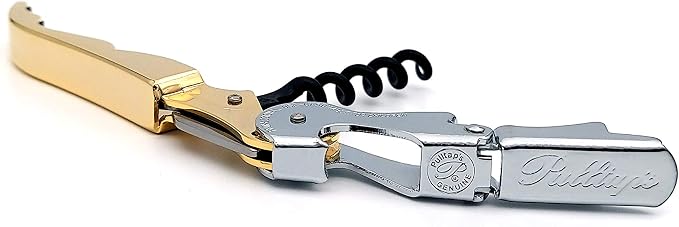 Pulltap's Genuine Classic 500 Waiter's Corkscrew – Double-Hinged Wine Key with Hinged Foil Cutter – Patented Design – Made in Spain – Gold (Oro – 24K Flash Gold)