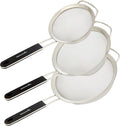 Restaurantware Fine Mesh Strainer Set of 3 Different Sizes with Silicone Handle Stainless Steel Extra Fine Mesh Strainer Heat-Resistant Handle Dishwasher-Safe for Rice, Quinoa, Pasta