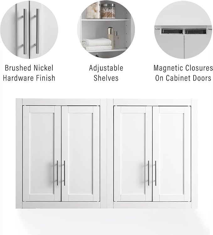 Crosley Furniture Savannah 2-Piece Wall Storage Cabinet, Cabinets for Laundry, Bathroom, Kitchen, White