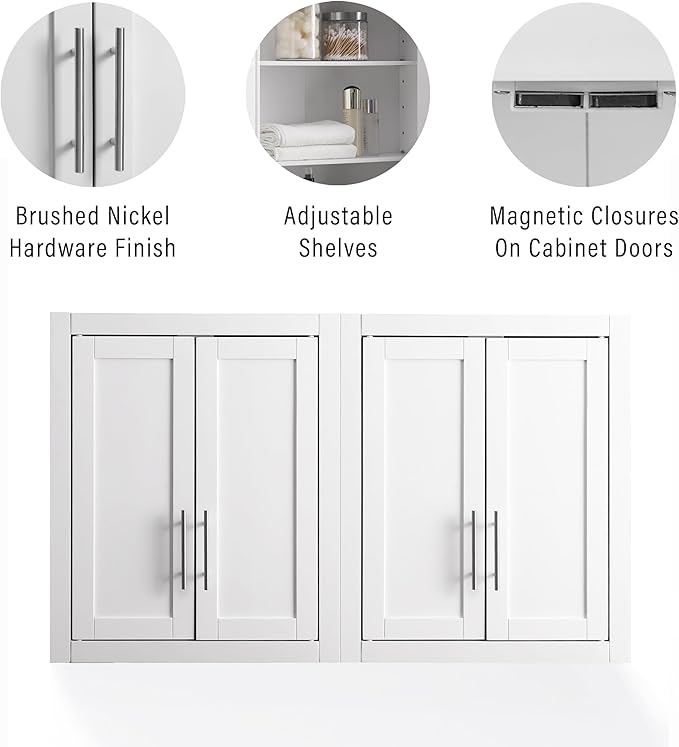 Crosley Furniture Savannah 2-Piece Wall Kitchen Storage Cabinet, Cabinets for Laundry, Bathroom, White
