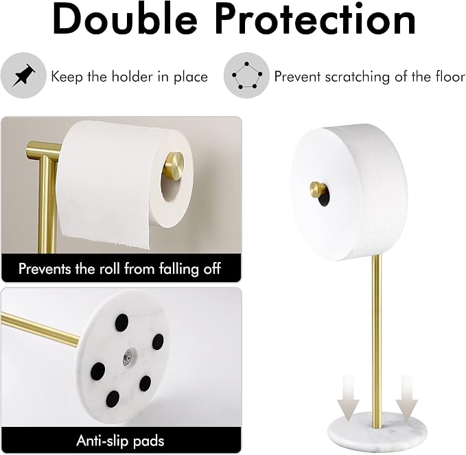 KES Gold Toilet Paper Holder Stand Tissue Roll Holder with Modern Marble Base, SUS304 Stainless Steel Brushed Gold Finish BPH284S1-BZ
