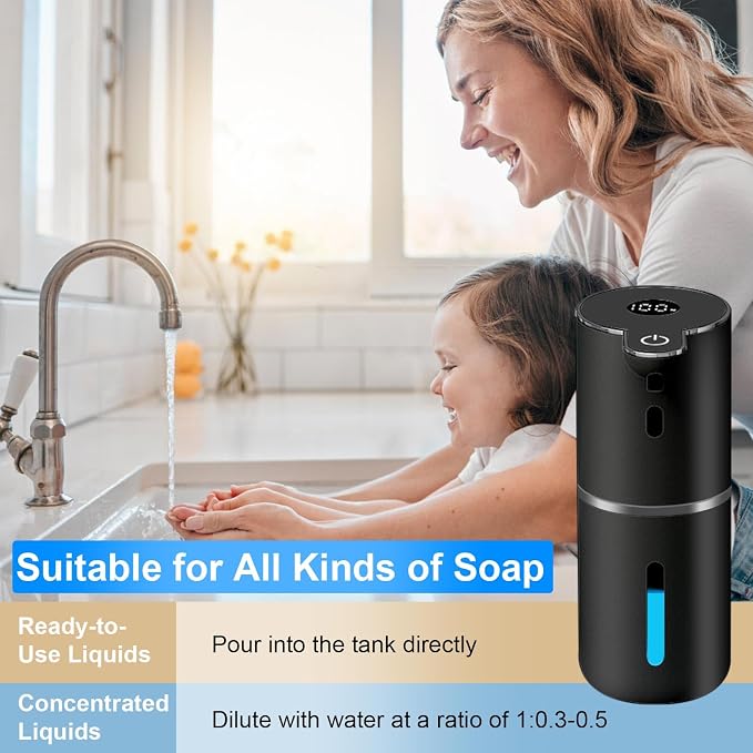 OHIFAST 2 Pack Automatic Liquid Soap Dispenser Touchless, USB Rechargeable Smart Hand Soap Dispenser, 6-Level Adjustable, 12.8oz/380mL, Compatible with Thick Thin Dish Soap for Bathroom Kitchen-Black
