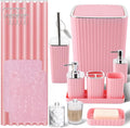 XLHOMO Bathroom Set with Shower Curtain and Rugs- 25PC Pink Bathroom Accessories, Shower Curtain Set, Toilet Brush, Trash Can, Qtip Holder & Soap Dispenser