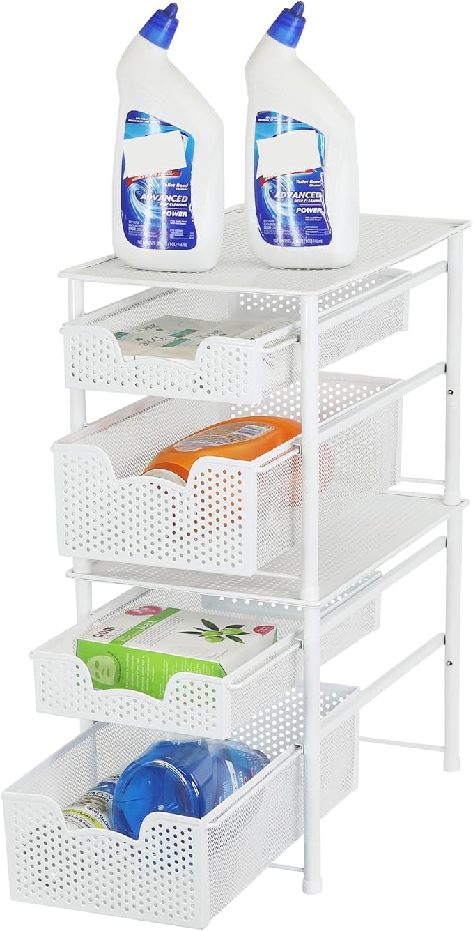 Simple Houseware Stackable 2 Tier Sliding Basket Organizer Drawer, White