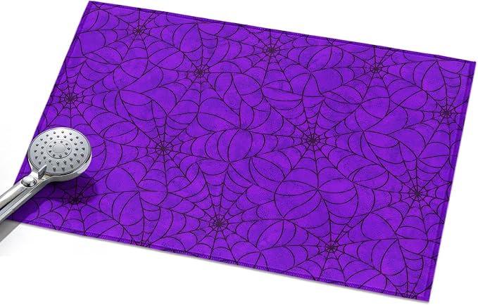 Entryway Area Rug 2'x3', Purple Halloween Washable Small Area Rugs for Kitchen Bathroom Bedroom Office Laundry, Black Spiders Net Classic Gingham Non Slip Door Mat Indoor Entrance Floor Throw Carpet