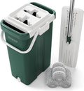 JOYMOOP Commercial Mop and Bucket Set, 17.7-inch Dust Mops for Floor Cleaning, Flat Mop Bucket with Wringer, Include 3 Reusable Microfiber Mop Pads - Forest Green