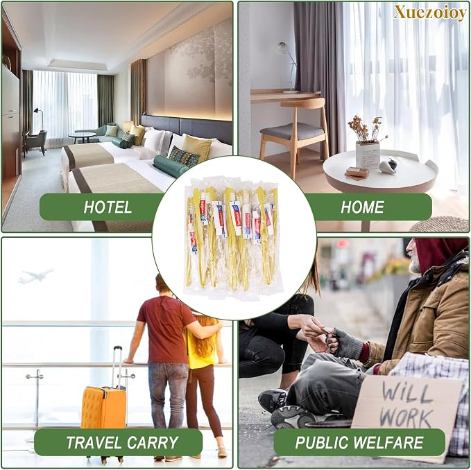 Disposable Toothbrushes with Toothpaste,1000 Pack Yellow Hollow | Individually Wrapped Disposable Travel Toothbrushes Kit in Bulk for Homeless,Nursing Home,Hotel,Charity