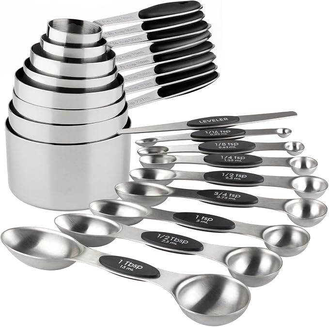 Measuring Cups and Spoons Set Stainless Steel Measuring Cups Double Sided Stackable Magnetic Measuring (Black)