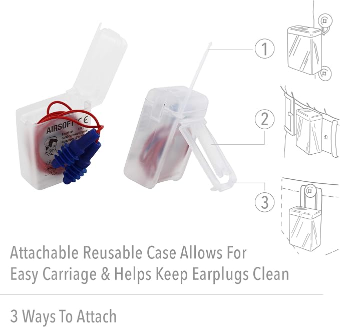 Howard Leight by Honeywell Airsoft Flanged Corded Reusable Earplugs with Reusable Case, 50-Pairs (AS-30R)