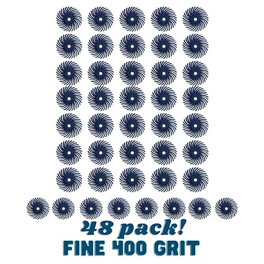 Dedeco Sunburst Radial Bristle Discs 48-Pack - 5/8" Curved - Blue 400 Grit (Fine) - Aluminum Oxide for Polishing & Finishing