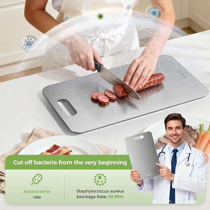 Titanium Cutting Board Set of 3, 100% Double-Sided Titanium Cutting Boards for Kitchen, Dishwasher Safe Non-Toxic Chopping Boards for Meat, Vegetables, Fruits, Raw and Cooked Food Prep (M+L+XL）