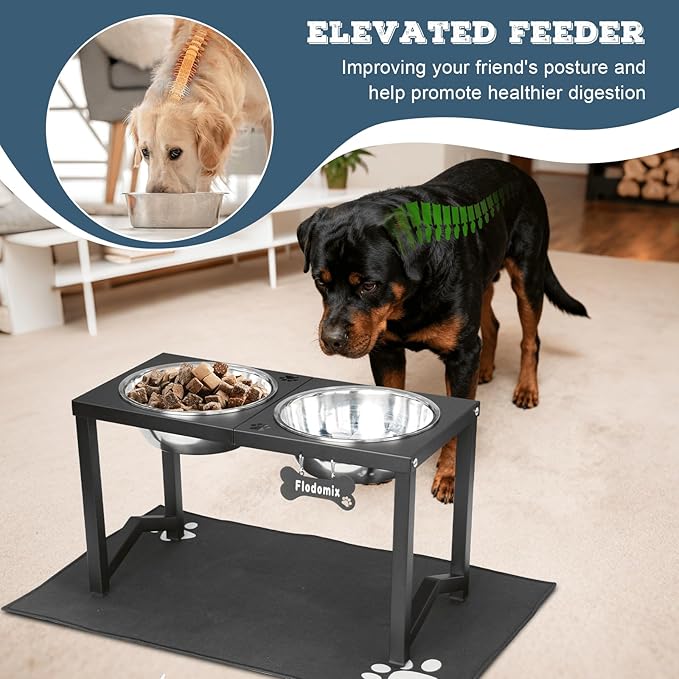 Elevated Dog Bowls, Metal Raised Dog Bowl Stand with 2 Thick 111oz Capacity Stainless Steel Food Bowls & Non-Slip Mat - 14" Tall for Large/Extra Large Breeds