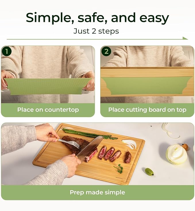 Keechee Cutting Board with Non-slip Mat, Bamboo Cutting Board for Kitchen Meal Prep & Serving - Wood Serving Board Set with Deep Juice Groove Ideal Kitchen Gifts
